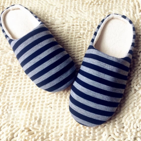 Saient Striped Flops Unisex House Shoes Non-Slip Warm Cotton Slippers