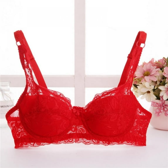 Saient Women Lace Bra Sexy Unlined Underwire Push Up Bra Lingerie Intimates Bralette Women Full Lace Brassiere Underwear Bras,Red,32B