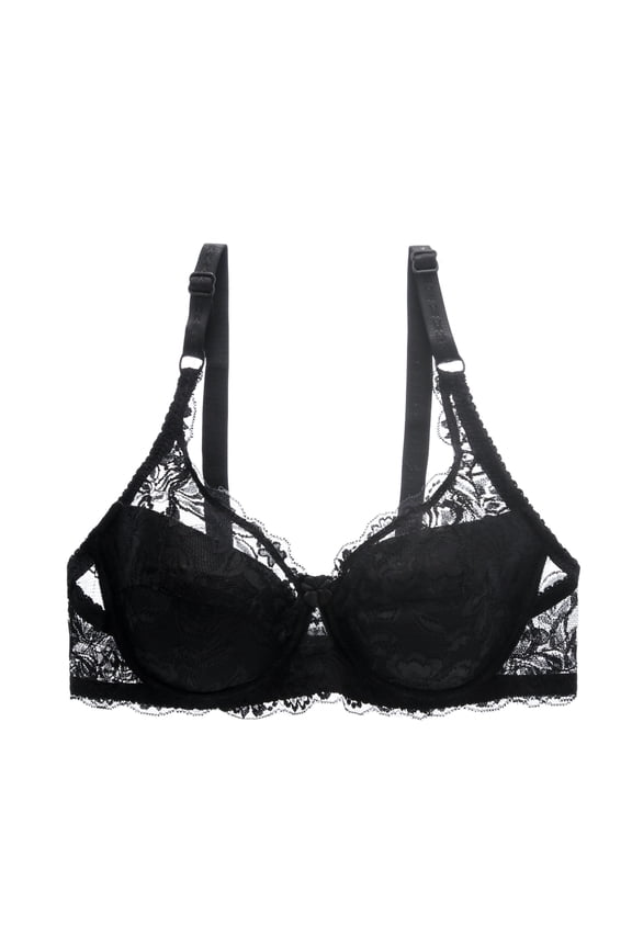 Women Sexy Lace Bra Thin Section Gathered Bra Steel Ring Adjustable 3/4 Cup Bra