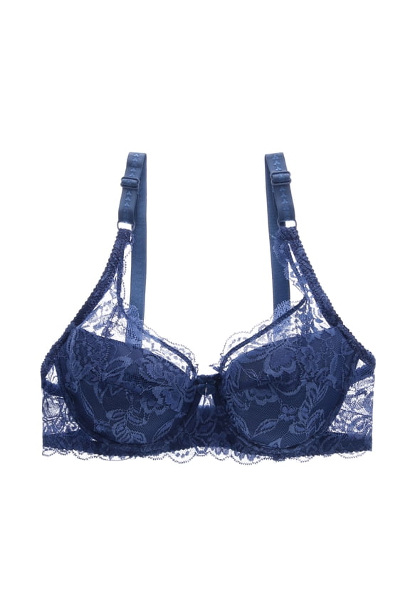 Women's Lace Bra Thin Section Gathered Bra Adjustable Steel Ring 3/4 Cup Bra