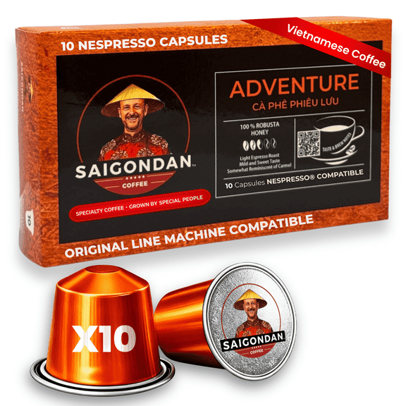 Saigondan Coffee Pods - Adventure | Light Espresso Roast | Robusta | Original Line Machine Compatible | 10 Count