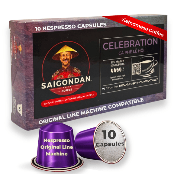 Saigondan Coffee Pods - Celebration | Italian Espresso Roast | Blend | Original Line Machine Compatible | 10 Count