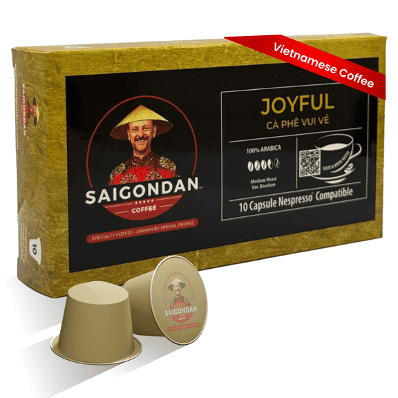 Saigondan Joyful Vietnamese Coffee Pods, Medium Roast Arabica Bourbon, Single Origin, Compatible with All Nespresso Original Line Machines, 10 Capsules