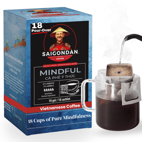 Saigondan Drip Instant Coffee - Mindful | Dark Roast | Robusta & Arabica Blend | Vietnamese Single Origin | Small Batch Roasted | Direct Trade | No Preservatives | 18 Sachets