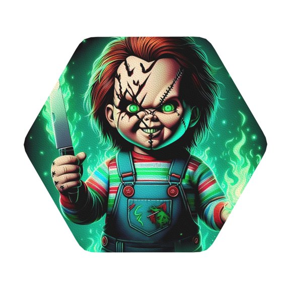 Saiise 4 Pcs Leather Coasters for Drinks Coaster Sets Drink Table Cup Coasters for Living Room Kitchen Coffee Decor,Chucky