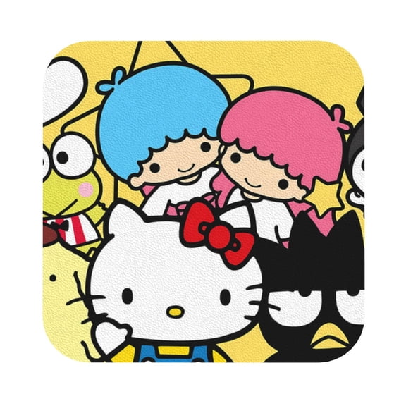 Saiise 4 Pcs Leather Coasters for Drinks Coaster Sets Drink Table Cup Coasters for Living Room Kitchen Coffee Decor,Sanrio