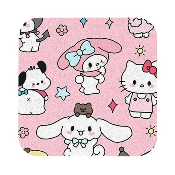 Saiise 4 Pcs Leather Coasters for Drinks Coaster Sets Drink Table Cup Coasters for Living Room Kitchen Coffee Decor,Sanrio