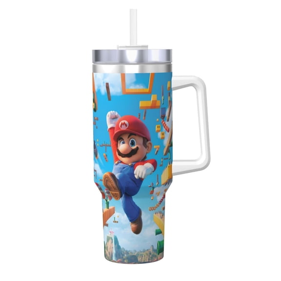 Saiise 40 oz Insulated Cup with Handle,Double Wall Vacuum Stainless Steel Tumbler, For Cold/Hot Drinks,Coffee Travel Mug for Car/Home/Office/Party/Camping- Mario