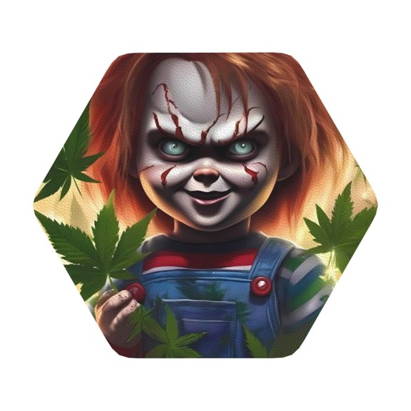 Saiise 6 Pcs Leather Coasters for Drinks Coaster Sets Drink Table Cup Coasters for Living Room Kitchen Coffee Decor,Chucky