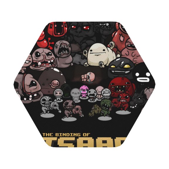 Saiise 6 Pcs Leather Coasters for Drinks Coaster Sets Drink Table Cup Coasters for Living Room Kitchen Coffee Decor,The Binding of Isaac