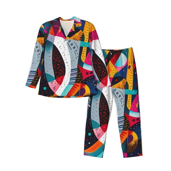 Saiise Abstract Jazz Instrumental Men's Sleepwear Set Lapel Neck Button Down Long Sleeve Top and Pants 2 Piece Pajama Set-Large