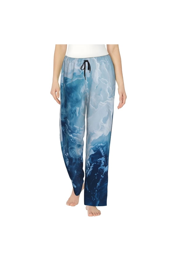 Abstract Ocean Waves Womens Pajama Pants Stretch Comfy Lounge Pants Drawstring Sleep Bottoms with Pockets-X-Large