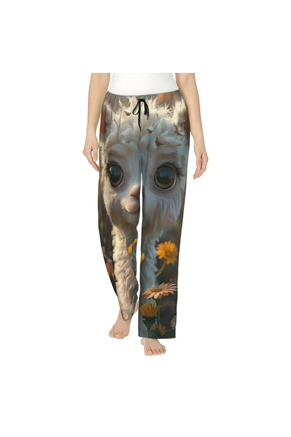 Adorable Llama In Flowers Womens Pajama Pants Stretch Comfy Lounge Pants Drawstring Sleep Bottoms with Pockets-Large