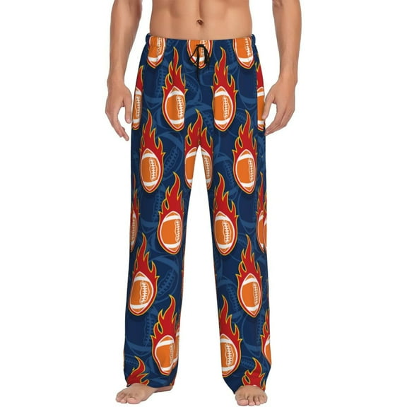 Saiise American Football and Fire Flames Print Mens Pajama Pants for Men,Mens Lounge Pants,Funny Gifts for Men,Men's Pajama Bottoms-XX-Large