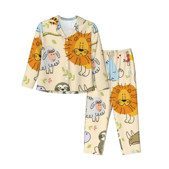 Saiise Animals Print Women Soft Pajama Sets,Long Sleeve Sleepwear Button Up 2-Piece Pjs Lounge Sets-Small