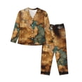thumbnail image 1 of Saiise Antique Map Adventure Scene Print Women Soft Pajama Sets,Long Sleeve Sleepwear Button Up 2-Piece Pjs Lounge Sets-X-Large, 1 of 7