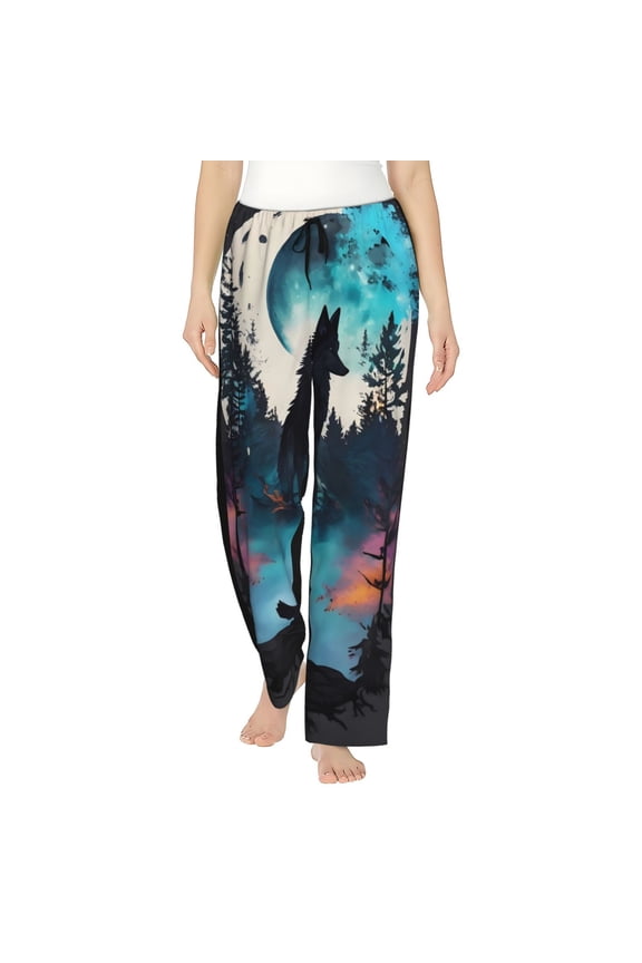 Artistic Moon Valley Wolf Womens Pajama Pants Stretch Comfy Lounge Pants Drawstring Sleep Bottoms with Pockets-XX-Large
