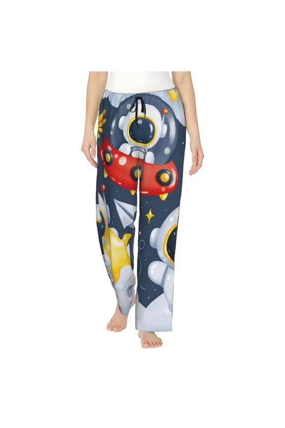 Astronaut And Space Womens Pajama Pants Stretch Comfy Lounge Pants Drawstring Sleep Bottoms with Pockets-Large
