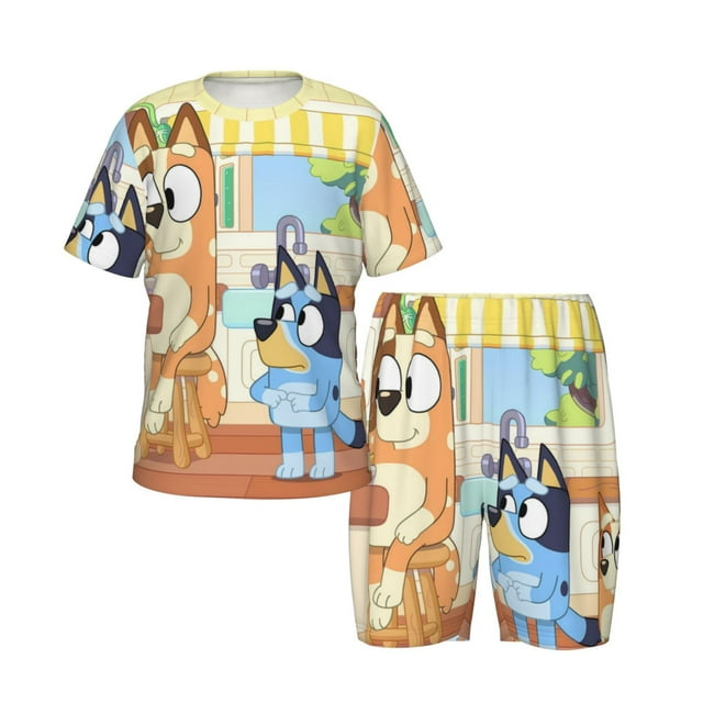 Saiise Bluey 2-Piece Cozy Pajamas For Little/Big Childern Short Sleeves Cool PJs Set Kid 2 Piece Pajama Set-Large
