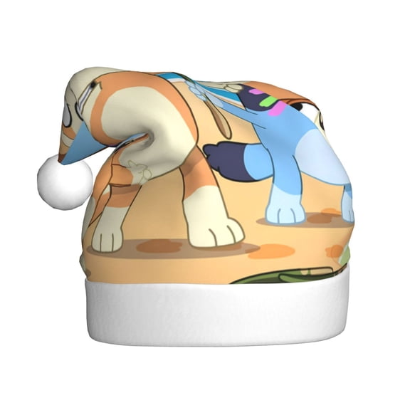 Saiise Bluey Christmas Hat,Santa Hat,Xmas Holiday Hat for Adults,Unisex Velvet Classic Santa Hat for Xmas New Year Party Headwear