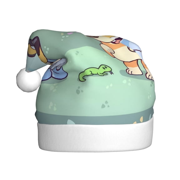 Saiise Bluey Christmas Hat,Santa Hat,Xmas Holiday Hat for Adults,Unisex Velvet Classic Santa Hat for Xmas New Year Party Headwear