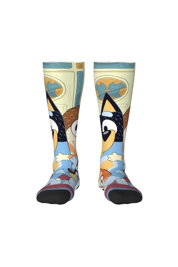 Bluey Funny Socks Men Women Boys Kids Adults Novelty Graphic Crew Tube Socks Crazy Design Casual Dress Socks for Sports,Running,Travel