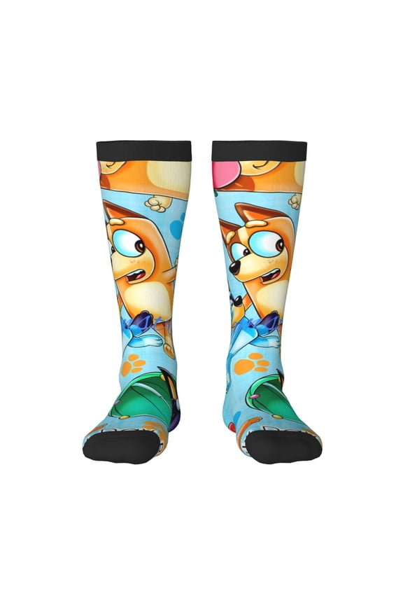 Bluey Funny Socks Men Women Boys Kids Adults Novelty Graphic Crew Tube Socks Crazy Design Casual Dress Socks for Sports,Running,Travel
