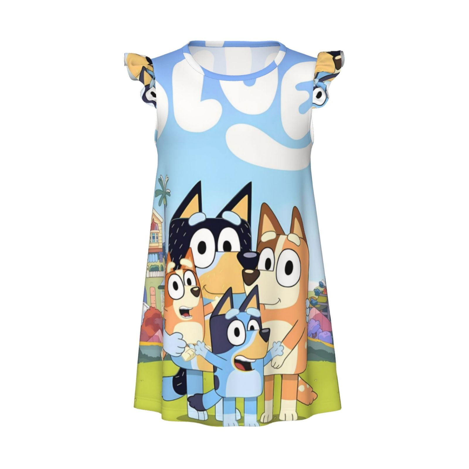 Bluey Girls Nightgowns Pajamas Dress 3D Printed Flutter Sleeve Sleepwear Nightdress Nightshirt for 3-12 Years