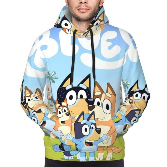 Saiise Bluey Men's Graphic Print Long Sleeve Drawstring Hoodie Pullover Sweatshirt-3X-Large