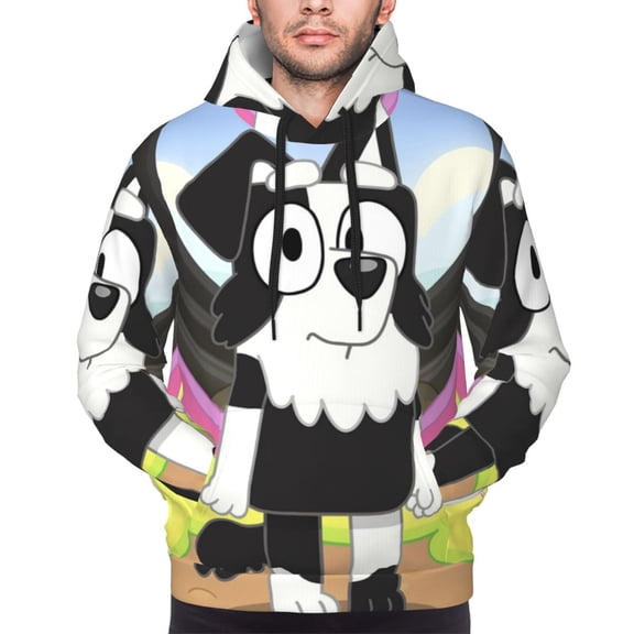 Saiise Bluey Men's Graphic Print Long Sleeve Drawstring Hoodie Pullover Sweatshirt-Large