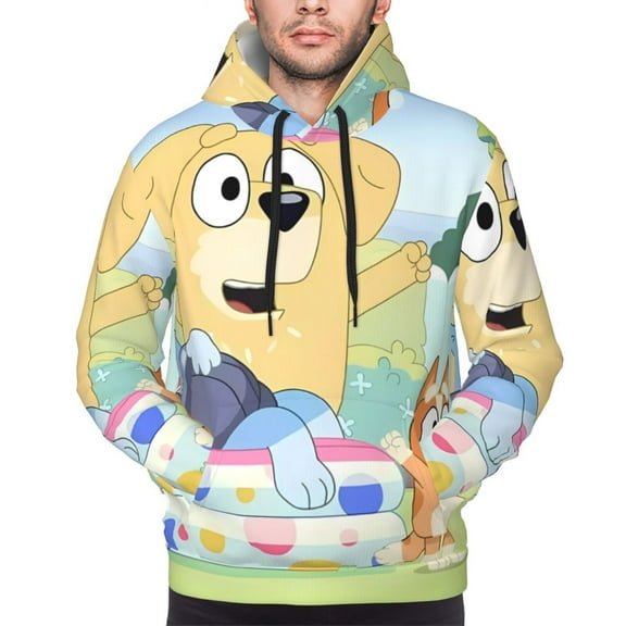 Saiise Bluey Men's Graphic Print Long Sleeve Drawstring Hoodie Pullover Sweatshirt-X-Large