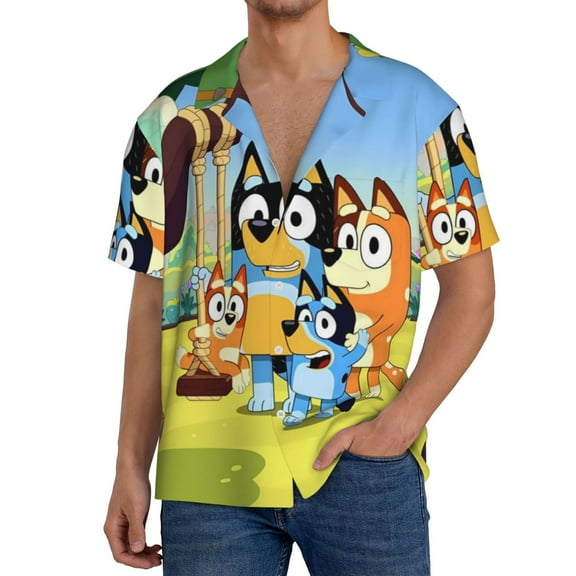 Saiise Bluey Mens Front Pocket Hawaiian Shirts Casual Floral Shirts Short Sleeve Button Down Beach Tropical Shirts