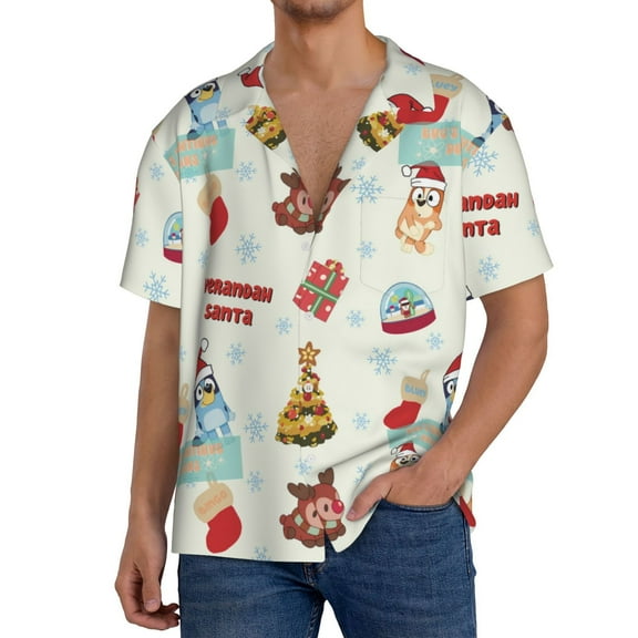 Saiise Bluey Mens Front Pocket Hawaiian Shirts Casual Floral Shirts Short Sleeve Button Down Beach Tropical Shirts