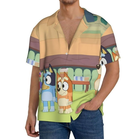 Saiise Bluey Mens Front Pocket Hawaiian Shirts Casual Floral Shirts Short Sleeve Button Down Beach Tropical Shirts