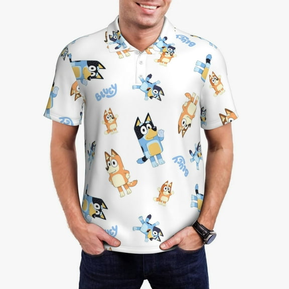 Saiise Bluey Mens Golf Shirt Moisture Wicking Dry Fit Mens Polo Shirts Dry Fit Performance Men's Golf Shirts Regular Fit Fashion Print