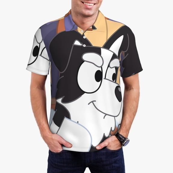 Saiise Bluey Mens Golf Shirt Moisture Wicking Dry Fit Mens Polo Shirts Dry Fit Performance Men's Golf Shirts Regular Fit Fashion Print