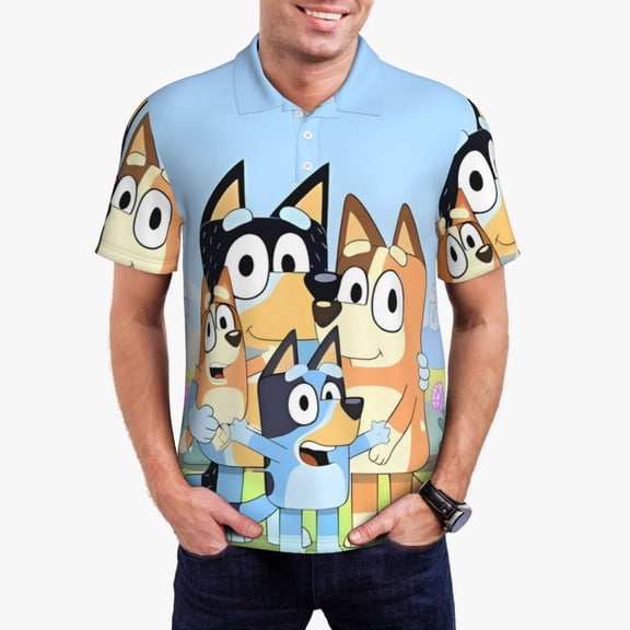 Saiise Bluey Mens Golf Shirt Moisture Wicking Dry Fit Mens Polo Shirts Dry Fit Performance Men's Golf Shirts Regular Fit Fashion Print