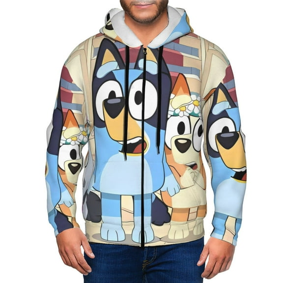 Saiise Bluey Mens Zip Up Hoodie Long Sleeve Full-zip Hooded Sweatshirt Pullover With Kangaroo Pocket S-3XL