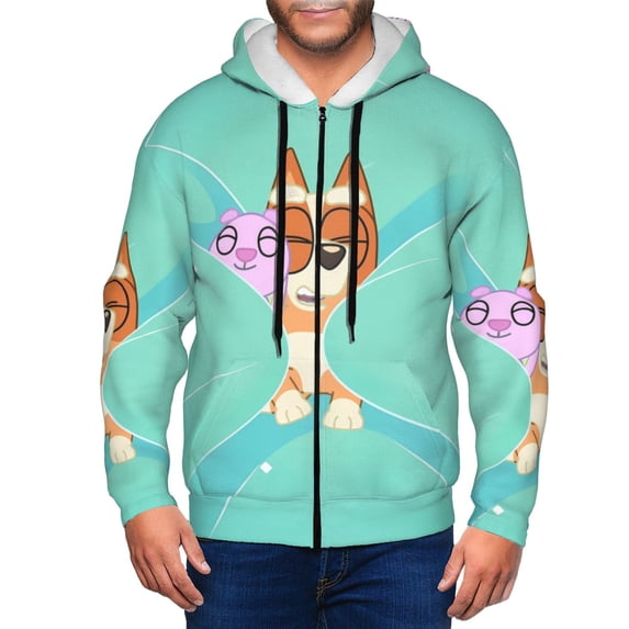 Saiise Bluey Mens Zip Up Hoodie Long Sleeve Full-zip Hooded Sweatshirt Pullover With Kangaroo Pocket S-3XL