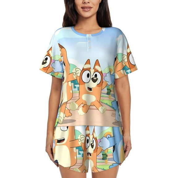Saiise Bluey Pajamas Sets for Women Soft Short-Sleeved Pjs with Lounge Shorts Two Piece Sleepwear S-4XL