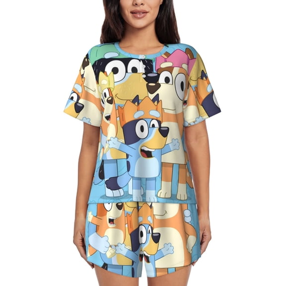 Saiise Bluey Pajamas Sets for Women Soft Short-Sleeved Pjs with Lounge Shorts Two Piece Sleepwear S-4XL