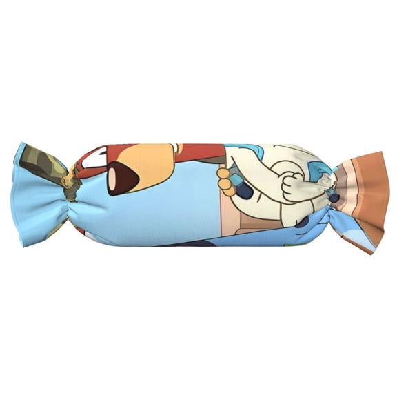 Saiise Bluey Print Candy Pillows Cylindrical Pillows Plush Waist Bolster Sofa Cushions Washable Home Decor Gift