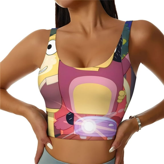 Saiise Bluey Print Crop Tops Sports Bra For Women Workout Cropped Tank Top Yoga Shirts Athletic Undershirts -Large
