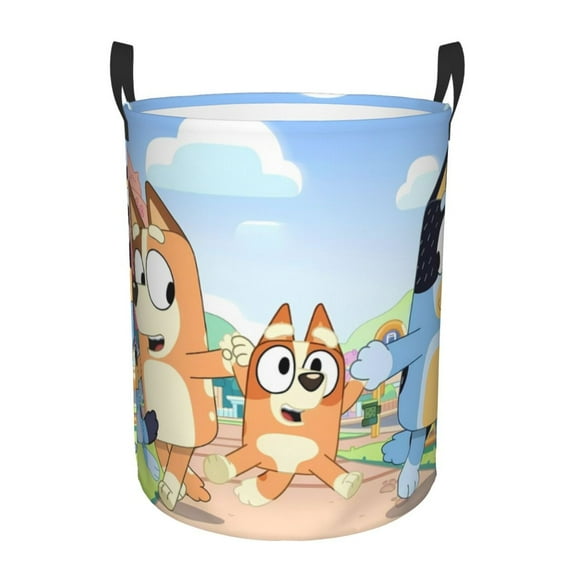 Saiise Bluey Print Laundry Basket Circular Laundry Hamper with Handles Waterproof Dirty Clothes Storage Basket for Bedroom Bathroom Dorm Living Room-