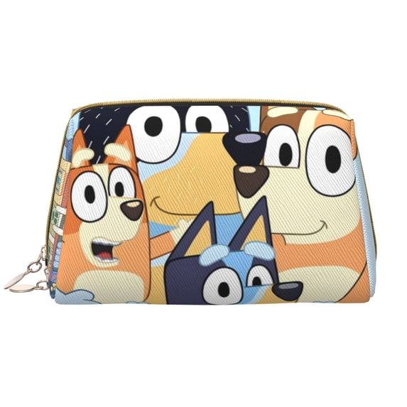 Saiise Bluey Print Makeup Bag PU Leather Travel Makeup Bag Organizer Makeup Pouch, Portable Cosmetic Bags for Women,Cute Make Up Bag for Travel Size Toiletries Accessories Brushes