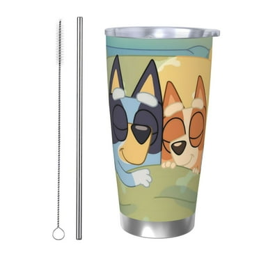 Saiise Bluey Print Tumbler 20 Oz Stainless Steel Vacuum Insulated with Straw Coffee Cup for Home,Office,Outdoor Works Great for Ice Drinks and Hot Beverage