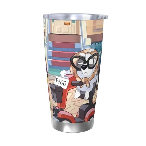 Saiise Bluey Print Tumbler 20 Oz Stainless Steel Vacuum Insulated with Straw Coffee Cup for Home,Office,Outdoor Works Great for Ice Drinks and Hot Beverage