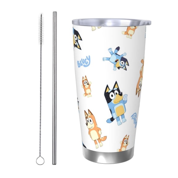 Saiise Bluey Print Tumbler 20 Oz Stainless Steel Vacuum Insulated with Straw Coffee Cup for Home,Office,Outdoor Works Great for Ice Drinks and Hot Beverage