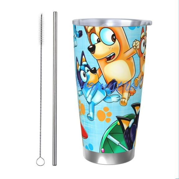 Saiise Bluey Print Tumbler 20 Oz Stainless Steel Vacuum Insulated with Straw Coffee Cup for Home,Office,Outdoor Works Great for Ice Drinks and Hot Beverage