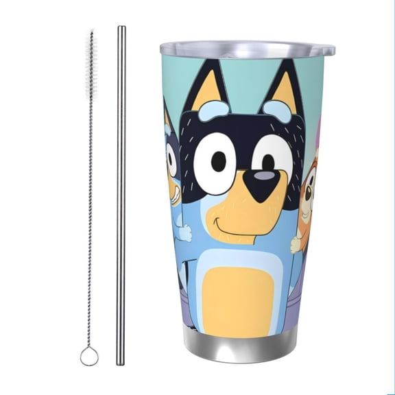 Saiise Bluey Print Tumbler 20 Oz Stainless Steel Vacuum Insulated with Straw Coffee Cup for Home,Office,Outdoor Works Great for Ice Drinks and Hot Beverage